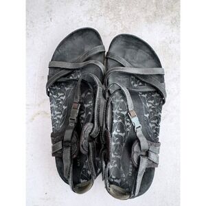 Merrell Womens Strappy Sandals Black Comfort Walking Shoes Size 8 Vibram Sole